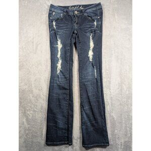 C'est Toi Jeans Womens Size 9 Dark Wash Distressed Low Rise Flare Grunge Edgy